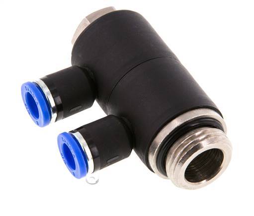 8mm x G1/2'' 2-way Manifold Push-in Fitting with Male Threads Brass/PA 66 NBR Rotatable