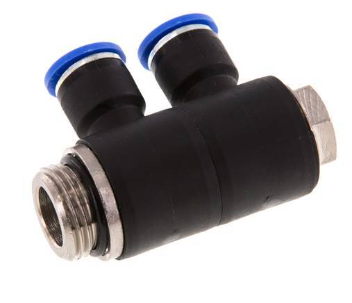 10mm x G1/2'' 2-way Manifold Push-in Fitting with Male Threads Brass/PA 66 NBR Rotatable