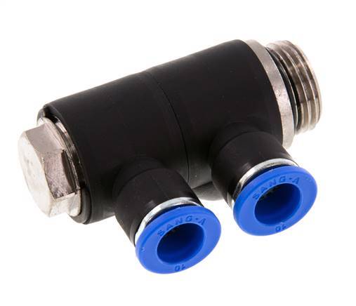 10mm x G1/2'' 2-way Manifold Push-in Fitting with Male Threads Brass/PA 66 NBR Rotatable