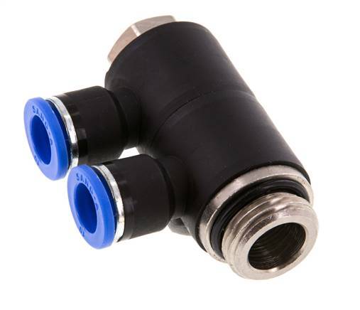 10mm x G1/2'' 2-way Manifold Push-in Fitting with Male Threads Brass/PA 66 NBR Rotatable