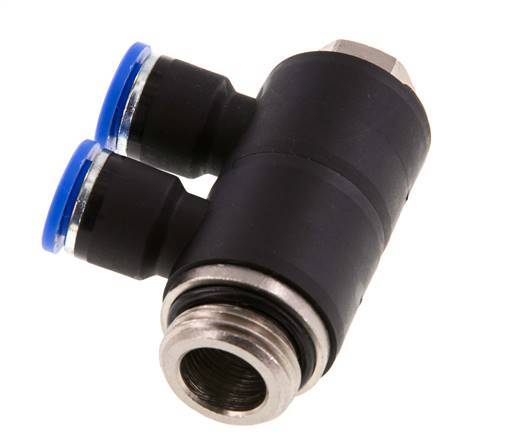 10mm x G1/2'' 2-way Manifold Push-in Fitting with Male Threads Brass/PA 66 NBR Rotatable