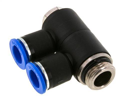 12mm x G1/2'' 2-way Manifold Push-in Fitting with Male Threads Brass/PA 66 NBR Rotatable