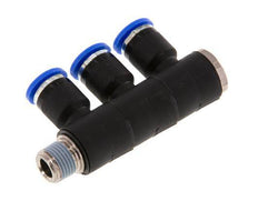 6mm x R1/8'' 3-way Manifold Push-in Fitting with Male Threads Brass/PA 66 NBR Rotatable