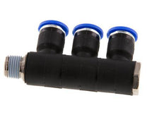 6mm x R1/8'' 3-way Manifold Push-in Fitting with Male Threads Brass/PA 66 NBR Rotatable