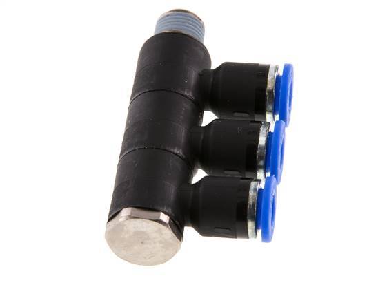 6mm x R1/8'' 3-way Manifold Push-in Fitting with Male Threads Brass/PA 66 NBR Rotatable