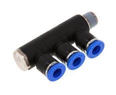 6mm x R1/8'' 3-way Manifold Push-in Fitting with Male Threads Brass/PA 66 NBR Rotatable