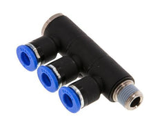 6mm x R1/8'' 3-way Manifold Push-in Fitting with Male Threads Brass/PA 66 NBR Rotatable