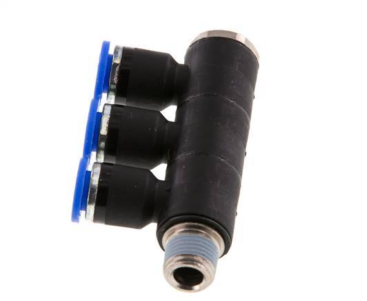 6mm x R1/8'' 3-way Manifold Push-in Fitting with Male Threads Brass/PA 66 NBR Rotatable