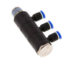 4mm x R1/4'' 3-way Manifold Push-in Fitting with Male Threads Brass/PA 66 NBR Rotatable