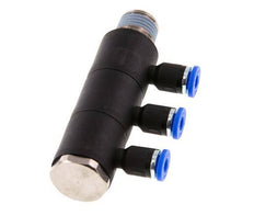 4mm x R1/4'' 3-way Manifold Push-in Fitting with Male Threads Brass/PA 66 NBR Rotatable