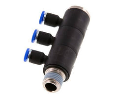 4mm x R1/4'' 3-way Manifold Push-in Fitting with Male Threads Brass/PA 66 NBR Rotatable