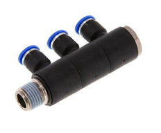 6mm x R1/4'' 3-way Manifold Push-in Fitting with Male Threads Brass/PA 66 NBR Rotatable