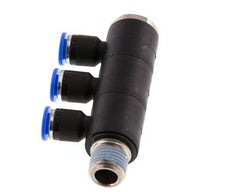 6mm x R1/4'' 3-way Manifold Push-in Fitting with Male Threads Brass/PA 66 NBR Rotatable