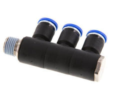 8mm x R1/4'' 3-way Manifold Push-in Fitting with Male Threads Brass/PA 66 NBR Rotatable