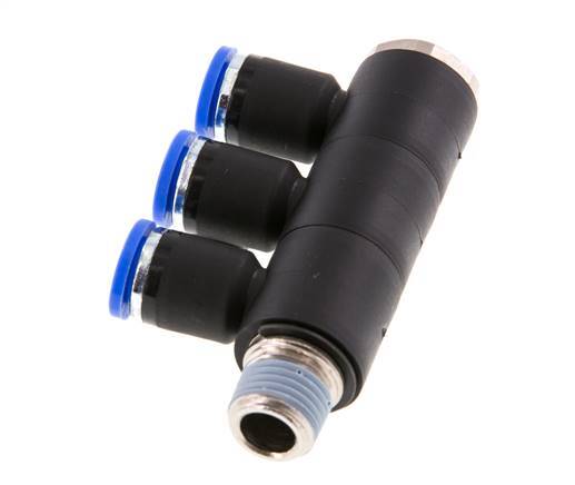 8mm x R1/4'' 3-way Manifold Push-in Fitting with Male Threads Brass/PA 66 NBR Rotatable