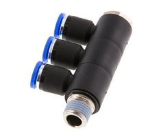 8mm x R1/4'' 3-way Manifold Push-in Fitting with Male Threads Brass/PA 66 NBR Rotatable