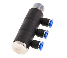 6mm x R3/8'' 3-way Manifold Push-in Fitting with Male Threads Brass/PA 66 NBR Rotatable
