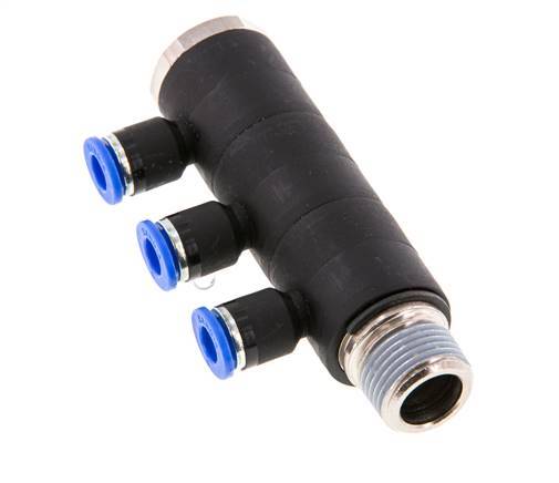 6mm x R3/8'' 3-way Manifold Push-in Fitting with Male Threads Brass/PA 66 NBR Rotatable