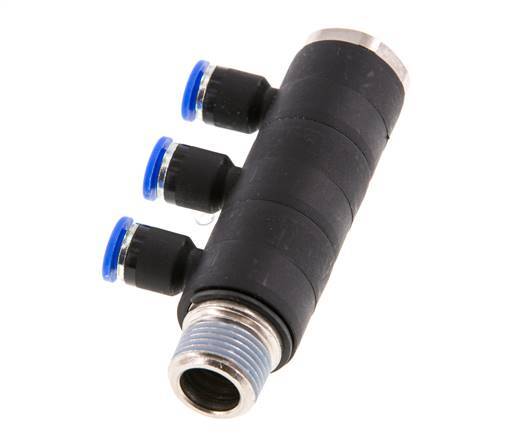 6mm x R3/8'' 3-way Manifold Push-in Fitting with Male Threads Brass/PA 66 NBR Rotatable