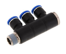 10mm x R3/8'' 3-way Manifold Push-in Fitting with Male Threads Brass/PA 66 NBR Rotatable