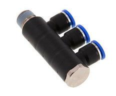 10mm x R3/8'' 3-way Manifold Push-in Fitting with Male Threads Brass/PA 66 NBR Rotatable