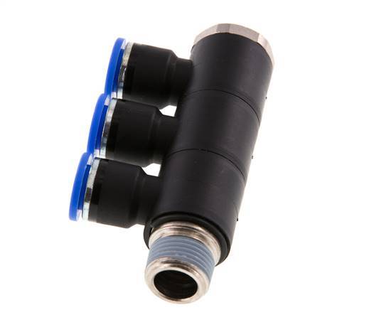 10mm x R3/8'' 3-way Manifold Push-in Fitting with Male Threads Brass/PA 66 NBR Rotatable