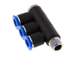 12mm x R3/8'' 3-way Manifold Push-in Fitting with Male Threads Brass/PA 66 NBR Rotatable