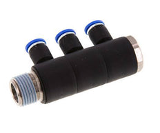 8mm x R1/2'' 3-way Manifold Push-in Fitting with Male Threads Brass/PA 66 NBR Rotatable