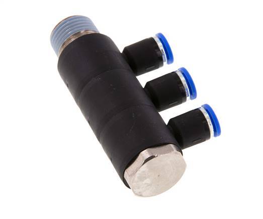 8mm x R1/2'' 3-way Manifold Push-in Fitting with Male Threads Brass/PA 66 NBR Rotatable