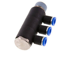 8mm x R1/2'' 3-way Manifold Push-in Fitting with Male Threads Brass/PA 66 NBR Rotatable