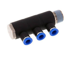 8mm x R1/2'' 3-way Manifold Push-in Fitting with Male Threads Brass/PA 66 NBR Rotatable