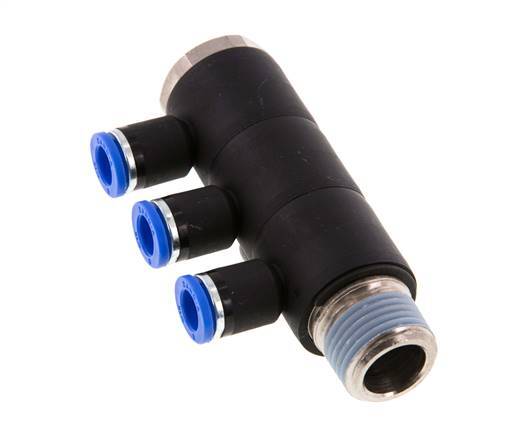 8mm x R1/2'' 3-way Manifold Push-in Fitting with Male Threads Brass/PA 66 NBR Rotatable