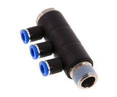 8mm x R1/2'' 3-way Manifold Push-in Fitting with Male Threads Brass/PA 66 NBR Rotatable