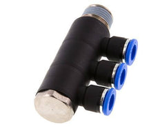 10mm x R1/2'' 3-way Manifold Push-in Fitting with Male Threads Brass/PA 66 NBR Rotatable