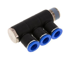 12mm x R1/2'' 3-way Manifold Push-in Fitting with Male Threads Brass/PA 66 NBR Rotatable