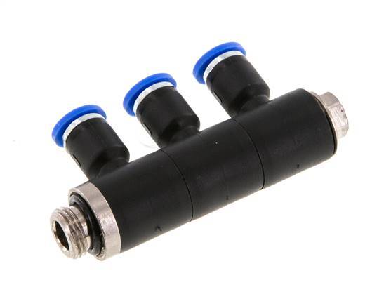 4mm x G1/8'' 3-way Manifold Push-in Fitting with Male Threads Brass/PA 66 NBR Rotatable