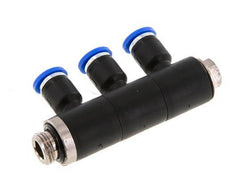 4mm x G1/8'' 3-way Manifold Push-in Fitting with Male Threads Brass/PA 66 NBR Rotatable