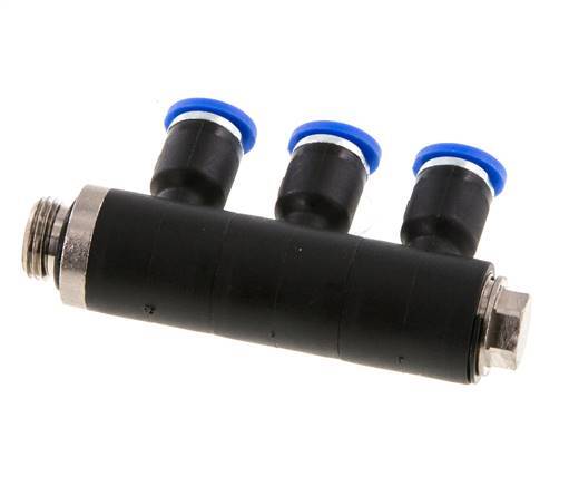 4mm x G1/8'' 3-way Manifold Push-in Fitting with Male Threads Brass/PA 66 NBR Rotatable