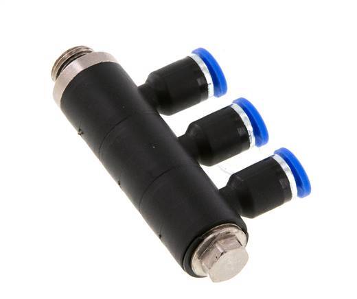 4mm x G1/8'' 3-way Manifold Push-in Fitting with Male Threads Brass/PA 66 NBR Rotatable