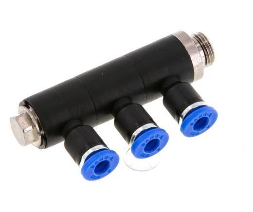 4mm x G1/8'' 3-way Manifold Push-in Fitting with Male Threads Brass/PA 66 NBR Rotatable