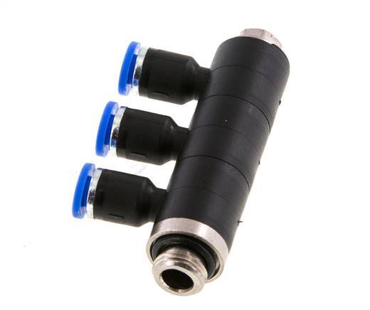 4mm x G1/8'' 3-way Manifold Push-in Fitting with Male Threads Brass/PA 66 NBR Rotatable