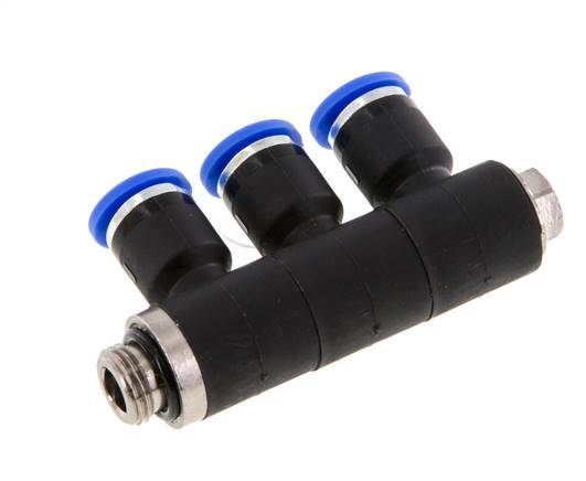 6mm x G1/8'' 3-way Manifold Push-in Fitting with Male Threads Brass/PA 66 NBR Rotatable