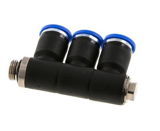 8mm x G1/8'' 3-way Manifold Push-in Fitting with Male Threads Brass/PA 66 NBR Rotatable