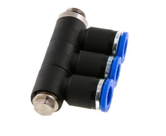 8mm x G1/8'' 3-way Manifold Push-in Fitting with Male Threads Brass/PA 66 NBR Rotatable