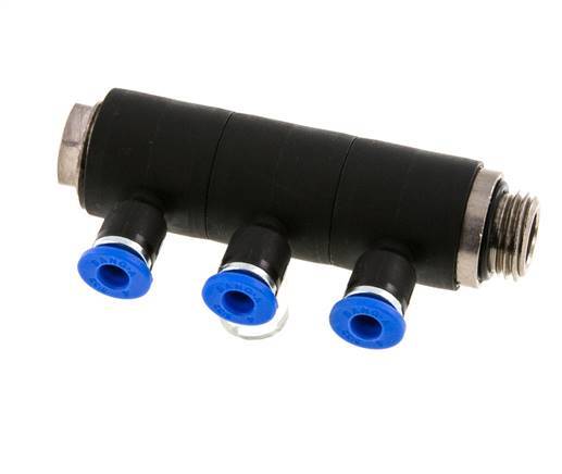 4mm x G1/4'' 3-way Manifold Push-in Fitting with Male Threads Brass/PA 66 NBR Rotatable