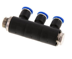 6mm x G1/4'' 3-way Manifold Push-in Fitting with Male Threads Brass/PA 66 NBR Rotatable
