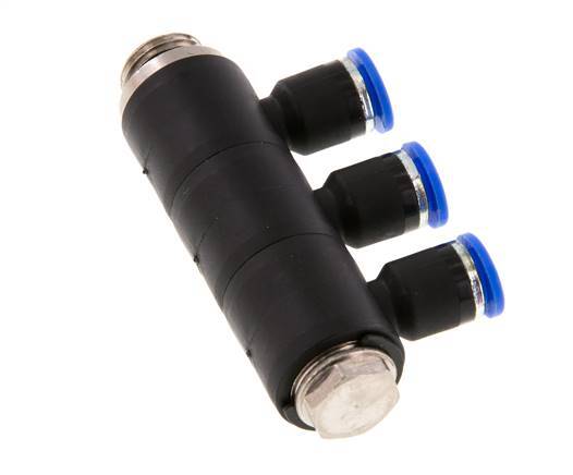 6mm x G1/4'' 3-way Manifold Push-in Fitting with Male Threads Brass/PA 66 NBR Rotatable
