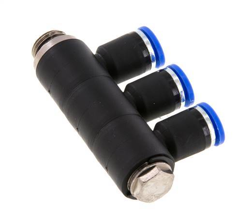 8mm x G1/4'' 3-way Manifold Push-in Fitting with Male Threads Brass/PA 66 NBR Rotatable