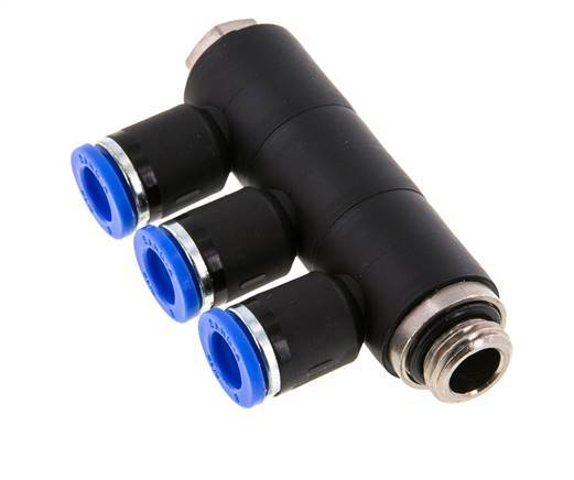 8mm x G1/4'' 3-way Manifold Push-in Fitting with Male Threads Brass/PA 66 NBR Rotatable