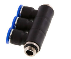 10mm x G1/4'' 3-way Manifold Push-in Fitting with Male Threads Brass/PA 66 NBR Rotatable